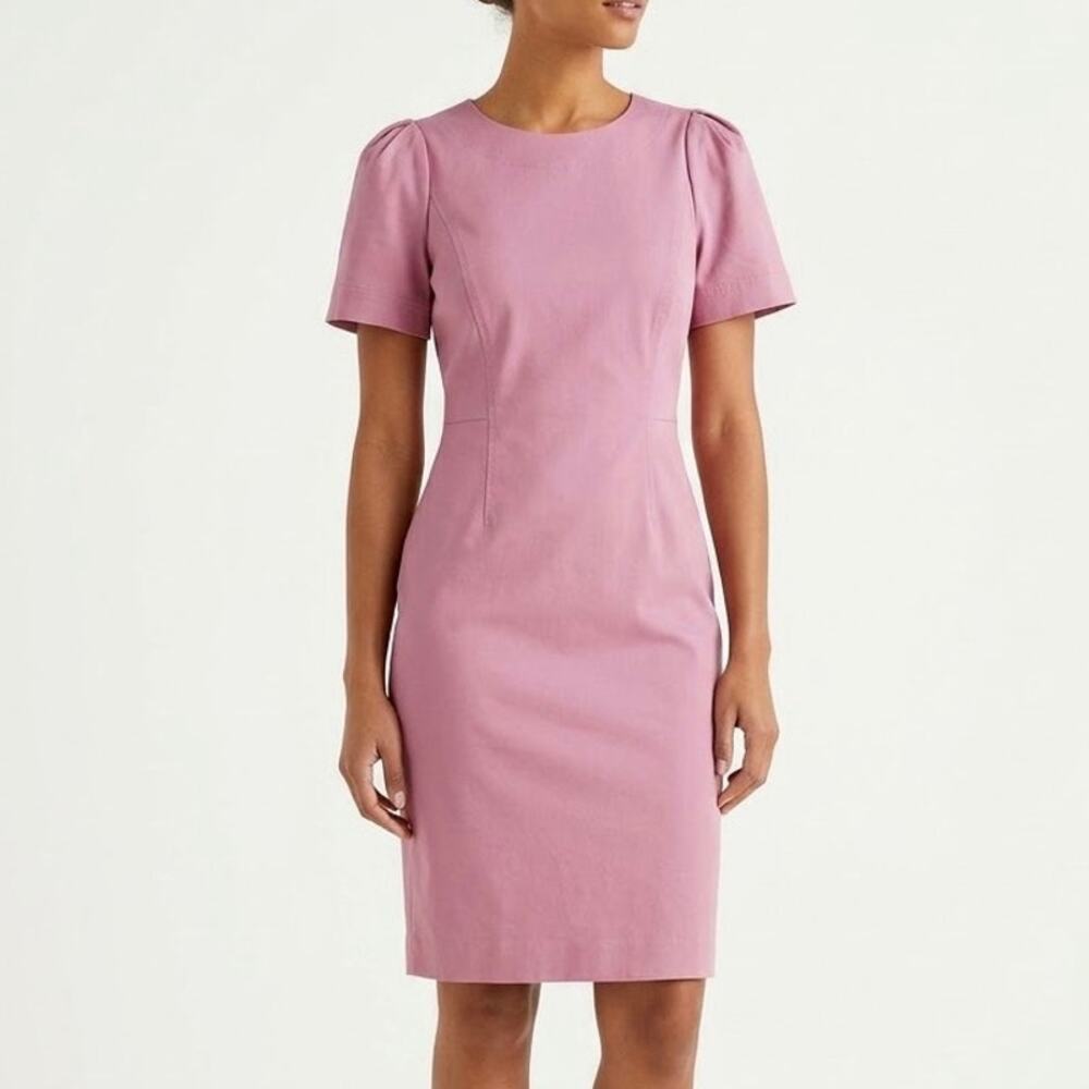 J. Crew Pink Puff Short Sleeve Sheath Dress NWT Office Stretch Cotton Size 10
